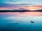 Aerial of an amazing sunset with sailing vessel Loch Creran, Barcaldine, Argyll