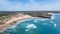 Aerial. Amoreira Beach is filmed from sky. Aljezur, Portugal