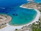 Aerial of the Ano Mersini Beach in Polyaigos, Cyclades, Aegean Sea,