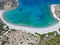 Aerial of the Ano Mersini Beach in Polyaigos, Cyclades, Aegean Sea,