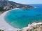 Aerial of the Ano Mersini Beach in Polyaigos, Cyclades, Aegean Sea,