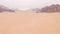 Aerial approach to bedouin camp in the desert of Wadi Rum.