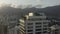 Aerial, ascending shot of Rio de Janeiro skyline in Brazil