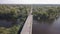 Aerial auto road bridge over Desna river in Chernihiv region at summer, Ukraine