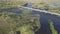 Aerial auto road bridge over Desna river in Chernihiv region at summer, Ukraine