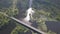 Aerial auto road bridge over Desna river in Chernihiv region at summer, Ukraine