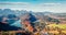 Aerial autumn panorama of Alterschrofen village in Fussen Germany. Sunny morning panorama of Bavarian Alps, Germany, Europe.