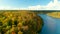 Aerial autumn view of Balsys lake, Verkiai Regional Park. Vilnius, Lithuania.