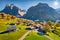 Aerial autumn view of Grindelwald village valley from cableway. Wetterhorn and Wellhorn mountains, located west of Innertkirchen i