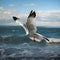 Aerial ballet Seagull glides over the expansive and serene sea