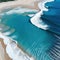 Aerial beach top view above seashore with blue wave and white frothy summer