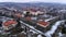 Aerial beatiful grimly view on Uzhhorod Castle in winter.