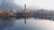 Aerial beautiful morning cityscape of Lecco town, Lombardy, Italy, Europe