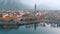 Aerial beautiful morning cityscape of Lecco town, Lombardy, Italy, Europe