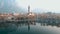 Aerial beautiful morning cityscape of Lecco town, Lombardy, Italy, Europe