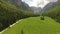 Aerial: beautiful mountain road landscape in Radovna Valley, Slovenia.