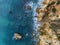 Aerial beautiful rocks and cliffs seascape shore view