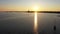 Aerial from a beautiful sunset at the IJsselmeer near Lemmer in the Netherlands