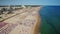 Aerial. Beautiful view from the sky of the beach and the village of Monte Gordo. Portugal