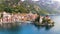 Aerial beautiful waterfront view of Varenna town, Lake Como, Lombardy, Italy