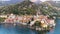 Aerial beautiful waterfront view of Varenna town, Lake Como, Lombardy, Italy