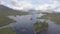 Aerial birds eye scenic view from Connemara National Park in County Galway, Ireland. Beautiful Irish rural nature countryside land