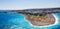Aerial birds eye view photo taken by drone of Rodos island town Elli beach and peninsula popular summer tourist destination,