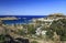 Aerial birds eye view on Saint Paul bay near village Lindos, Rhodes island