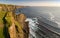 Aerial birds eye view from the world famous cliffs of moher in county clare ireland. beautiful irish scenic landscape.