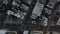 Aerial: birds perspective flight over Manhattan New York City busy street lights at epic dusk