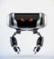 Aerial black angry robot toy with digital red eyes, 3d rendering