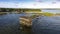 Aerial of boardwalk of famous Cloud 9 at late afternoon, General Luna, Siargao, Philippines