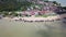 Aerial a boat leave the fishing jetty at Kuala Muda.