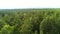 Aerial boundless expanses of evergreen taiga blue sky strip on horizon