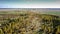 Aerial boundless landscape with forests and fields in autumn