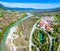 Aerial Brauneck Isar River Lenggriess Wegscheid. Bavarian Alps. Ski Resort. May 2019