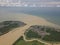 Aerial brown color Sungai Muda river