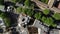 Aerial building Rome view on top. Bird`s-eye view of the houses in Rome. Flying over houses and streets.