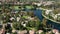 Aerial of Calabasas Lake and Upscale District With Expensive houses