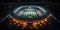 Aerial captivating view of an empty soccer stadium, where the echoes of past cheers intertwine with the anticipation of