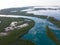 Aerial of Caribbean Mangroves and Calm Lagoon