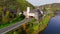 Aerial of Castle of the Leyen, road passing castle Wasserburg near Kobern Gondorf on the Moselle River, Germany.