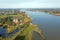 Aerial from castle Loevestein and the river Merwede in the Netherlands