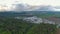 AERIAL Cinematic shot of the long-sprawling suburbs of Ljubljana on a cloudy day