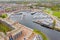 Aerial from the city and harbour in Almere in Netherlands