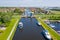 Aerial from the city Lemmer at the IJsselmeer in the Netherlands