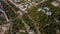 Aerial city scape photo of ancient european Chernihiv town with church, trees and buildings near roads