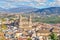 Aerial cityscape of Jaen with cathedral