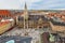 Aerial cityscape of Munich historical center with New Town Hall, town hall on Marienplatz. Germany