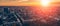 Aerial cityscape panorama of Voronezh city downtown at sunset with roads, buildings and architecture, panoramic view from drone